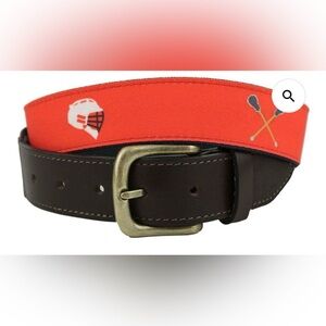 Castaway Nantucket Leather & Nylon Bosun Belt in Island Red with Lacrosse Sz 41